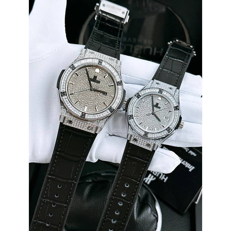 Đồng hồ cặp cao cấp nam nữ mặt tròn dây cao su