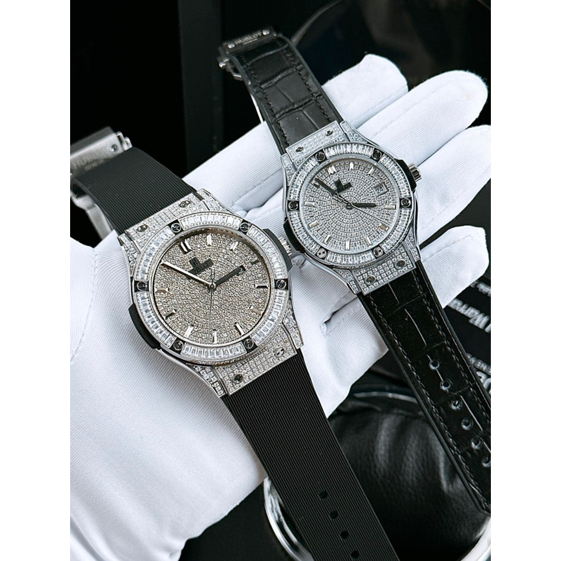 Đồng hồ cặp cao cấp nam nữ mặt tròn dây cao su