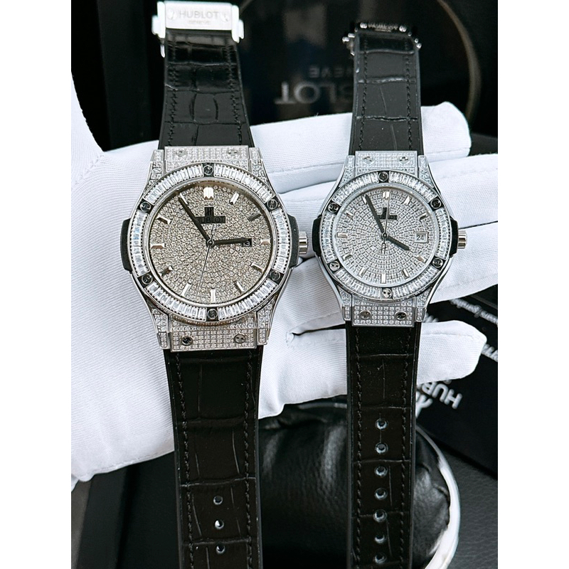 Đồng hồ cặp cao cấp nam nữ mặt tròn dây cao su