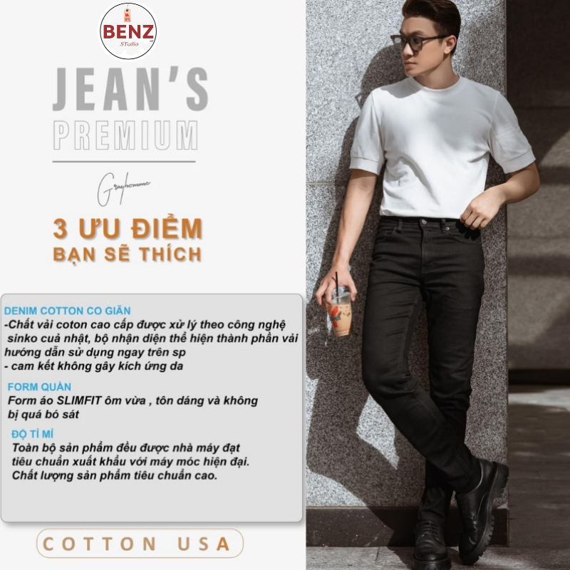 Quần jean nam slimfit xanh rêu, quần bò nam co giãn jean xuất chất dày đẹp