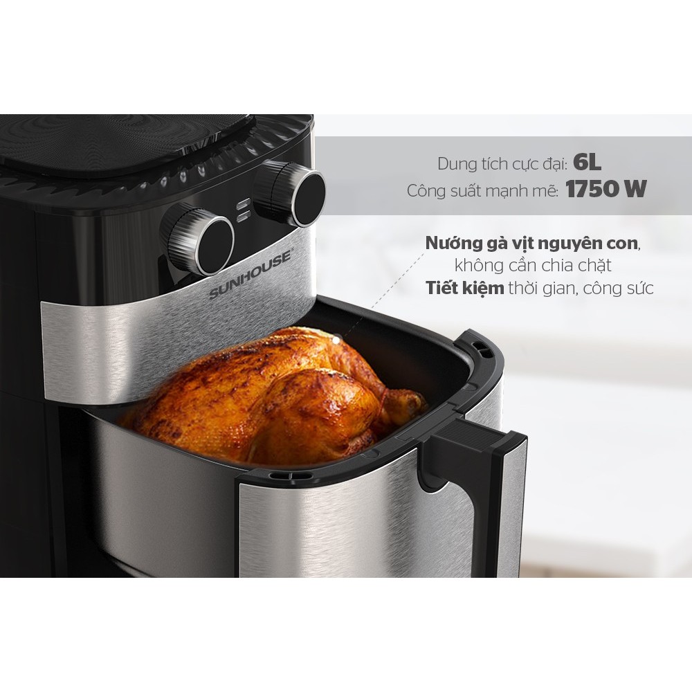 Nồi chiên không dầu 6.0L Sunhouse SHD4026 Công suất 1750W công nghệ Rapid Air tiên tiến