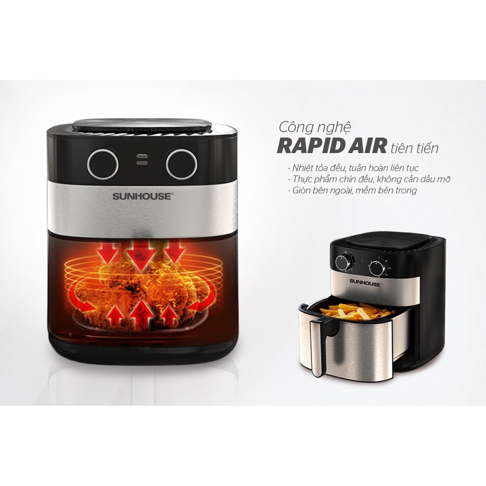 Nồi chiên không dầu 6.0L Sunhouse SHD4026 Công suất 1750W công nghệ Rapid Air tiên tiến