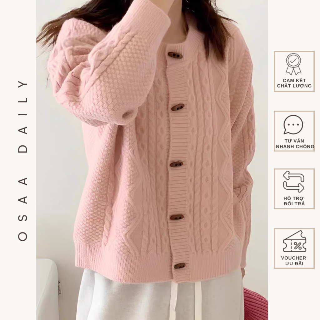 Áo Len Cardigan Vặn Thừng Cúc Gỗ Chất Len Dày Dặn - OSAA DAILY