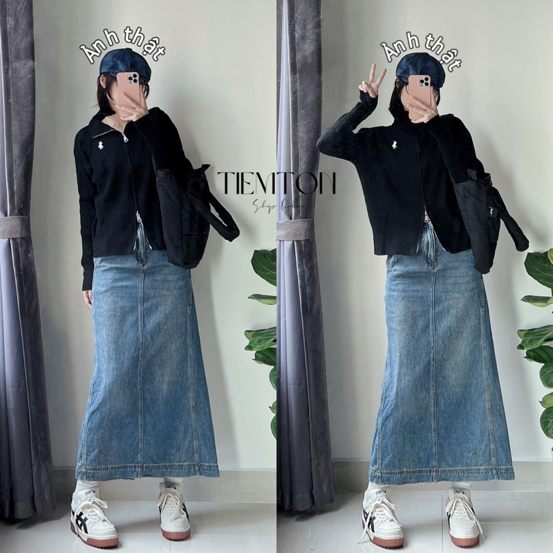 Áo khoác thêu ngựa hai khoá chất len mịn dày loại 1 phong cách hàn quốc