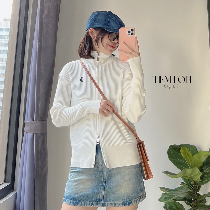 Áo khoác thêu ngựa hai khoá chất len mịn dày loại 1 phong cách hàn quốc