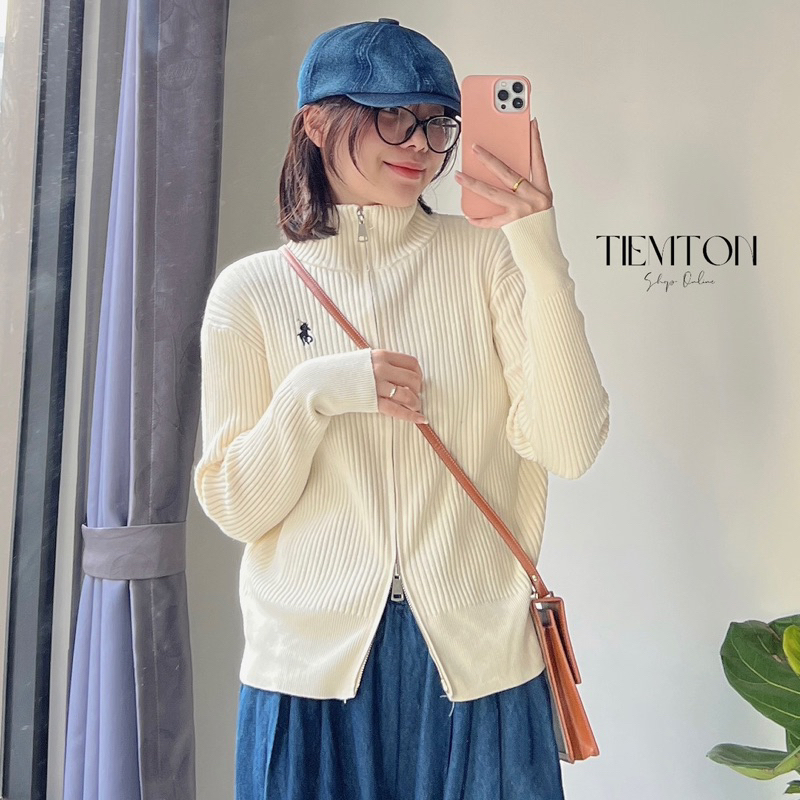 Áo khoác thêu ngựa hai khoá chất len mịn dày loại 1 phong cách hàn quốc