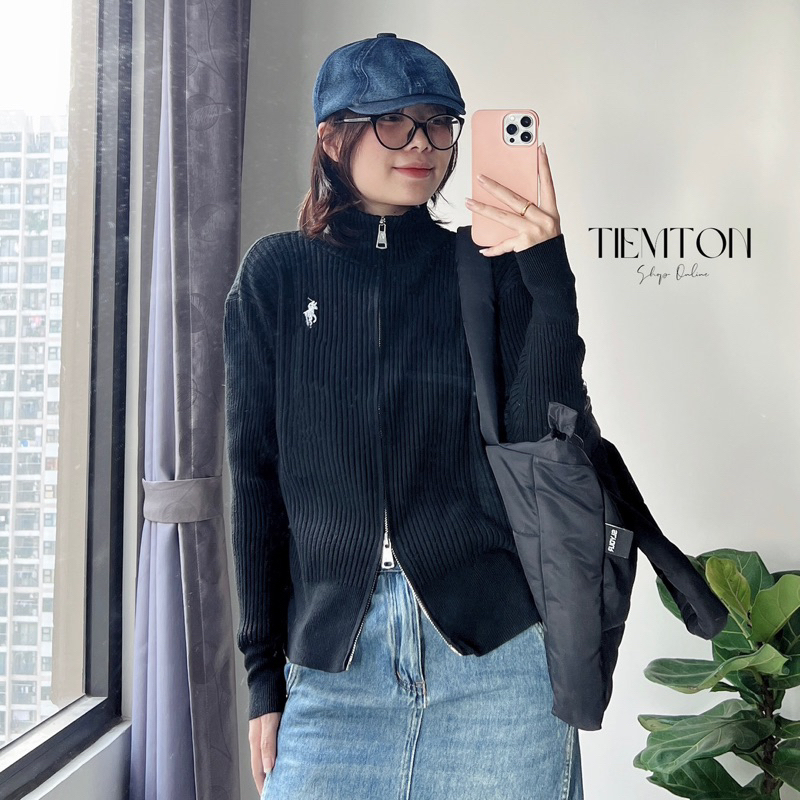 Áo khoác thêu ngựa hai khoá chất len mịn dày loại 1 phong cách hàn quốc