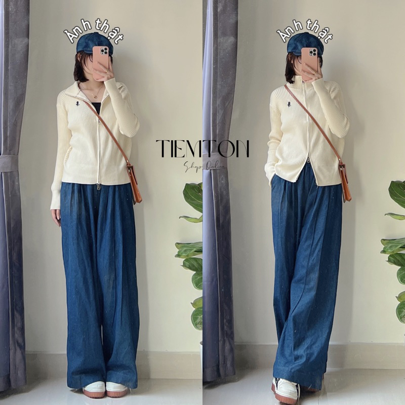 Áo khoác thêu ngựa hai khoá chất len mịn dày loại 1 phong cách hàn quốc