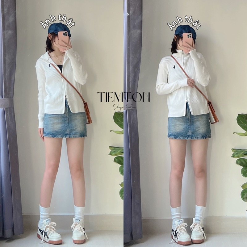 Áo khoác thêu ngựa hai khoá chất len mịn dày loại 1 phong cách hàn quốc