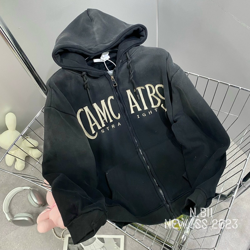 Áo hoodies zip lót lông chữ thêu hàng QCL1
