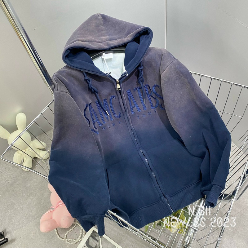 Áo hoodies zip lót lông chữ thêu hàng QCL1