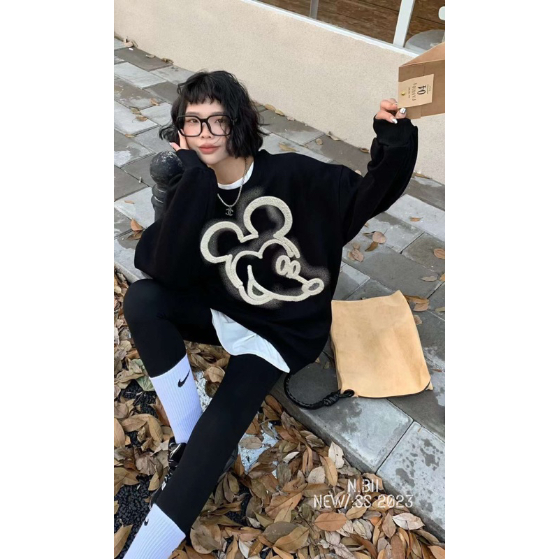 Áo nỉ lót lông nhung Mickey thêu hàng QCL1