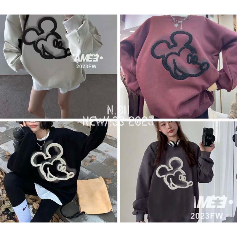 Áo nỉ lót lông nhung Mickey thêu hàng QCL1