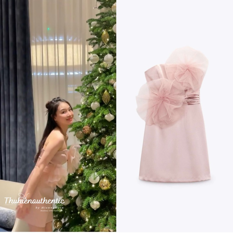 Váy quây hồng nude trang trí hoa lớn trước ngực phiên bản giới hạn mã code: 1971/192 ZARA chính hãng(kèm ảnh thật)
