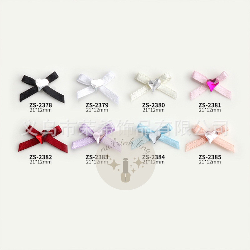 Charm Nơ Vải Ruyban Đính Đá Hình Tim Mẫu Mới Hot R2- Phụ Kiện Nơ Vải Ruy Băng Đá Tim