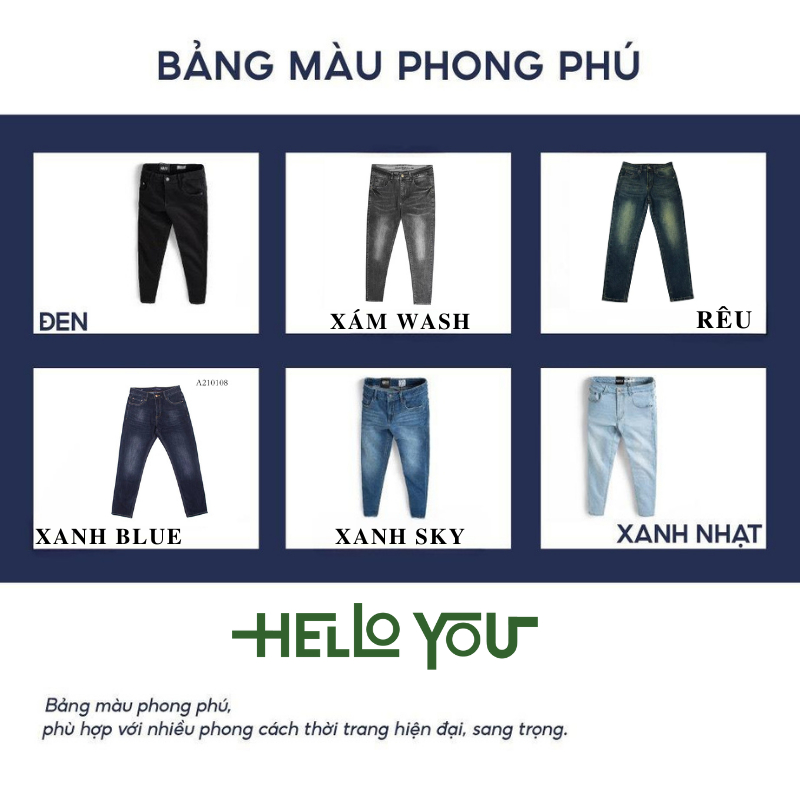 Quần Jeans Nam HELLOYOU Hàng Xuất Dư dáng basic Slim Co Giãn Tốt, Không Bai Xù, Bền Màu, Phom Trẻ Trung EABJ012