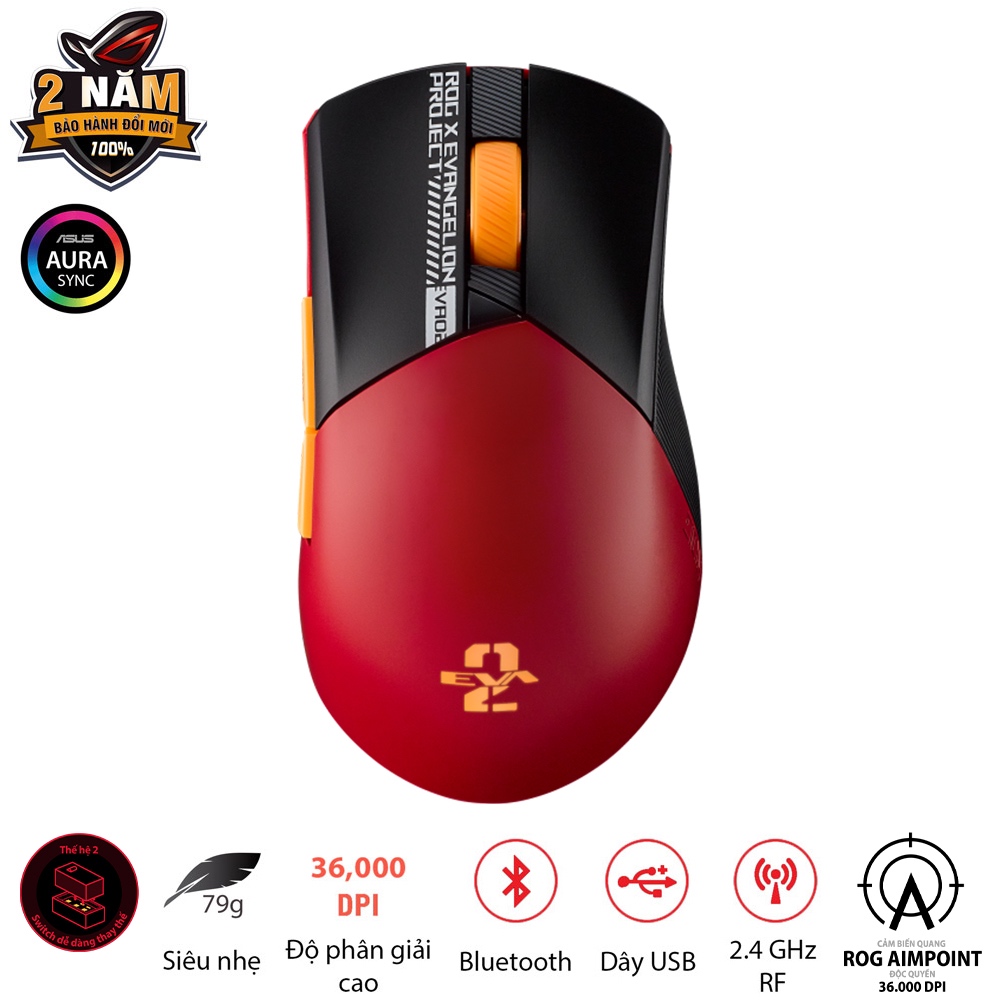 Chuột game FPS không dây ASUS ROG Gladius III Wireless AIMPOINT EVA-02, đa kết nối, 36000 DPI, cáp paracord, thay switch