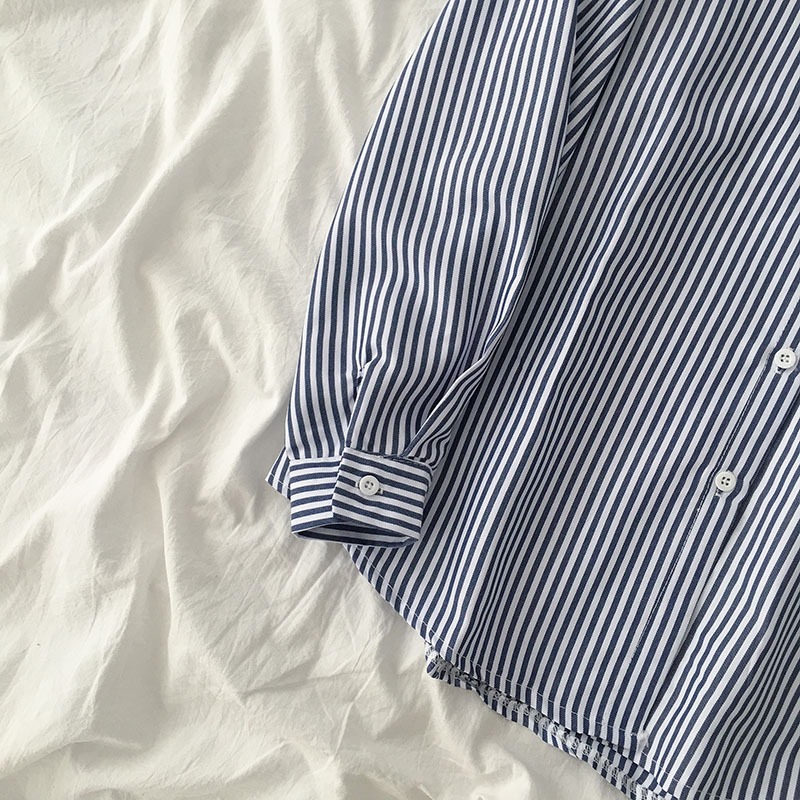 Áo sơ mi nữ Hàn Quốc Form rộng Tay dài Kẻ sọc dọc Sơ mi nữ Hàn Quốc Dáng rộng Dài tay Thời trang