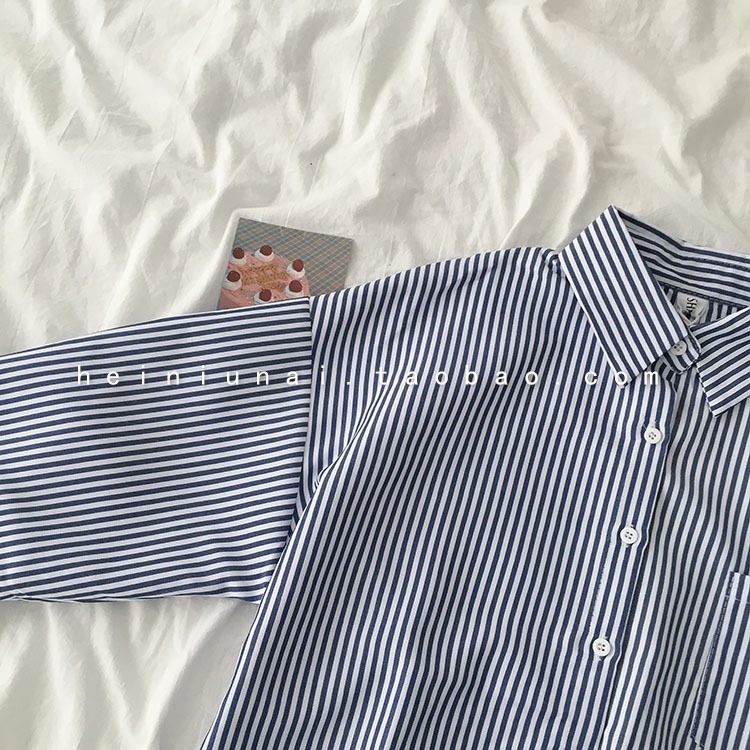 Áo sơ mi nữ Hàn Quốc Form rộng Tay dài Kẻ sọc dọc Sơ mi nữ Hàn Quốc Dáng rộng Dài tay Thời trang