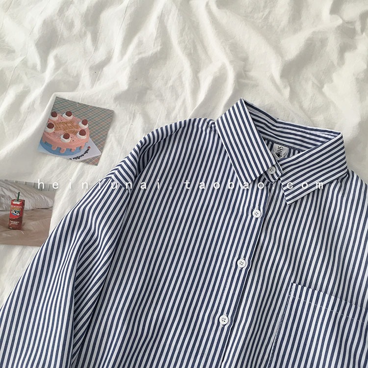 Áo sơ mi nữ Hàn Quốc Form rộng Tay dài Kẻ sọc dọc Sơ mi nữ Hàn Quốc Dáng rộng Dài tay Thời trang