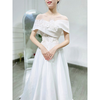 Váy đi tiệc, đi bàn cô dâu chất liệu vải phi cao cấp dáng dài đến chân, màu trắng, đỏ