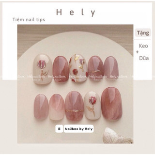 Nailbox Hely - Móng tay giả thiết kế hoa hồng tráng gương - kèm keo, dũa