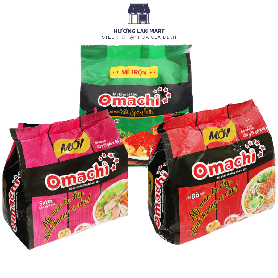 Mì Omachi Hương Vị Bò , Omachi vị Sườn , Mì Trộn Omachi ( 5 gói x 80g )