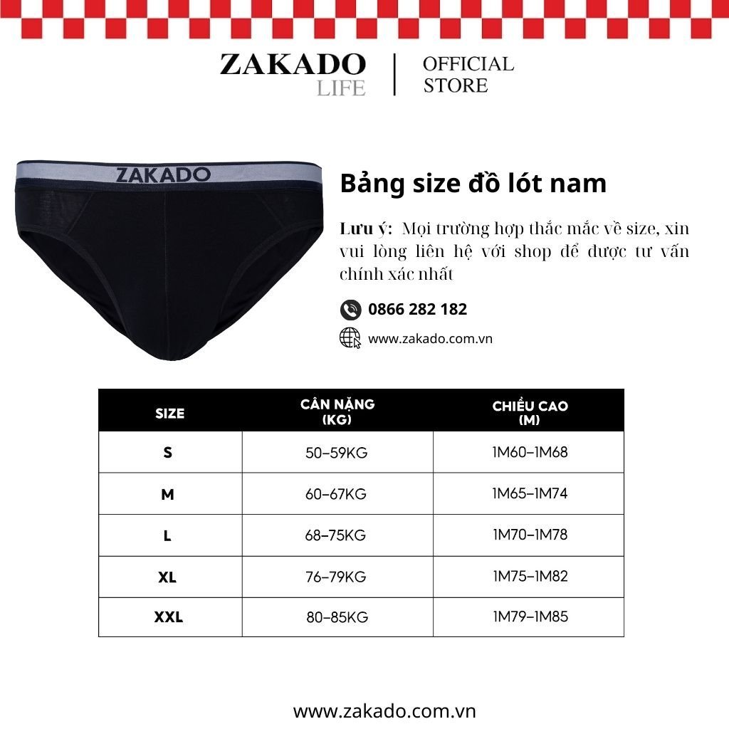 Combo 3 quần lót tam giác nam ZAKADO, cotton cao cấp, kháng khuẩn (ZSCM14)