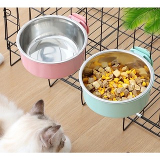 Chén ăn inox cao cấp gắn lồng chuồng cho chó mèo thú cưng, bắt ăn cho chó mèo