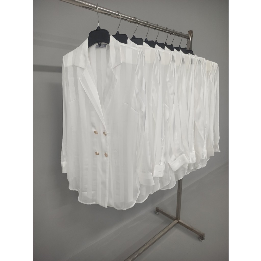 ĐẦM TRẮNG SỌC LƯỚI DỌC TD CỔ VEST KÈM BELT