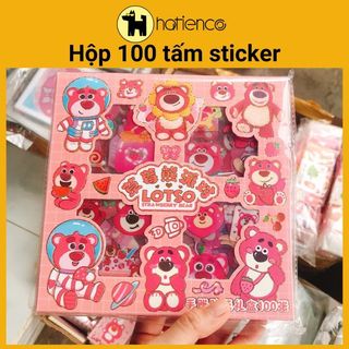Hộp 100 sticker gấu dâu cute, hình dán dễ thương