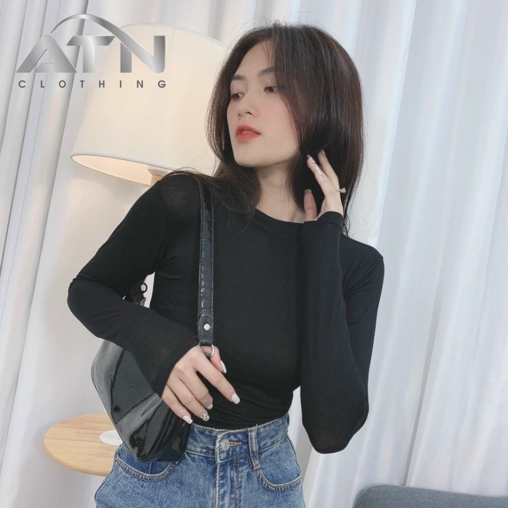 Áo Thun Tay Dài Cổ Tròn Fom Ôm Dáng Dài Chất Thun Mịn Mát Co Giản - Đầm body cổ yếm đen thời trang MYS