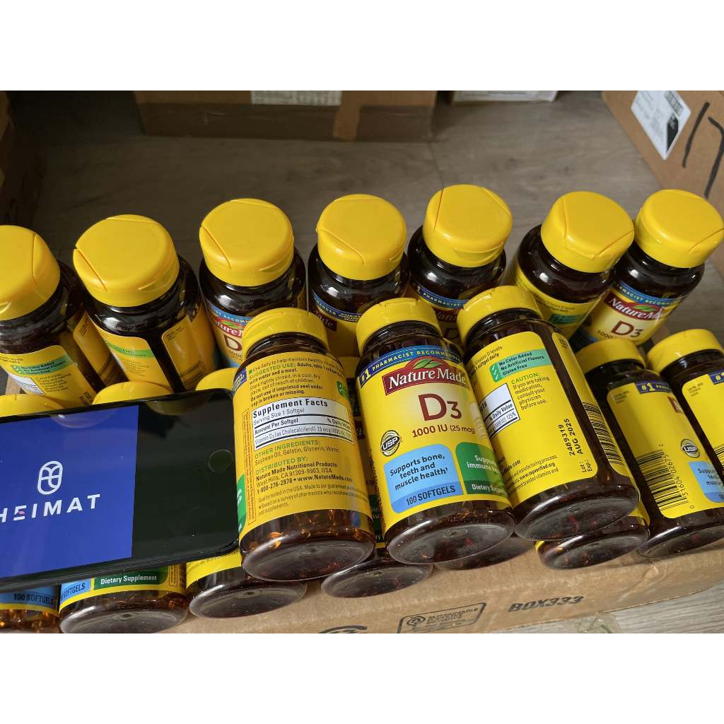- Vitamin D3 Nature Made 1000IU  - viên uống Nature Made D3 25mcg 100 viên.