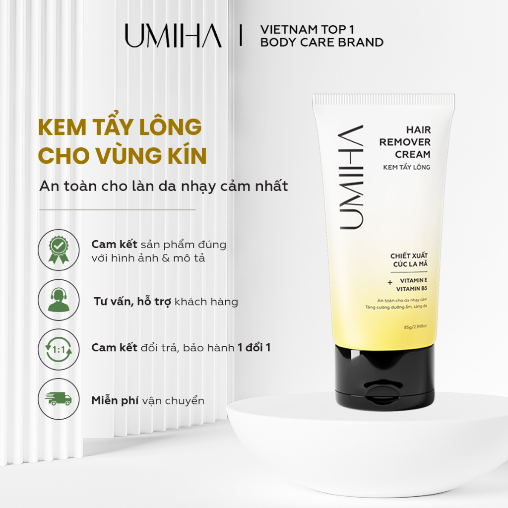 Tẩy lông vùng kín UMIHA - Kem tẩy lông (85g) dành riêng cho vùng bikini da nhạy cảm với chiết xuất Cúc La Mã