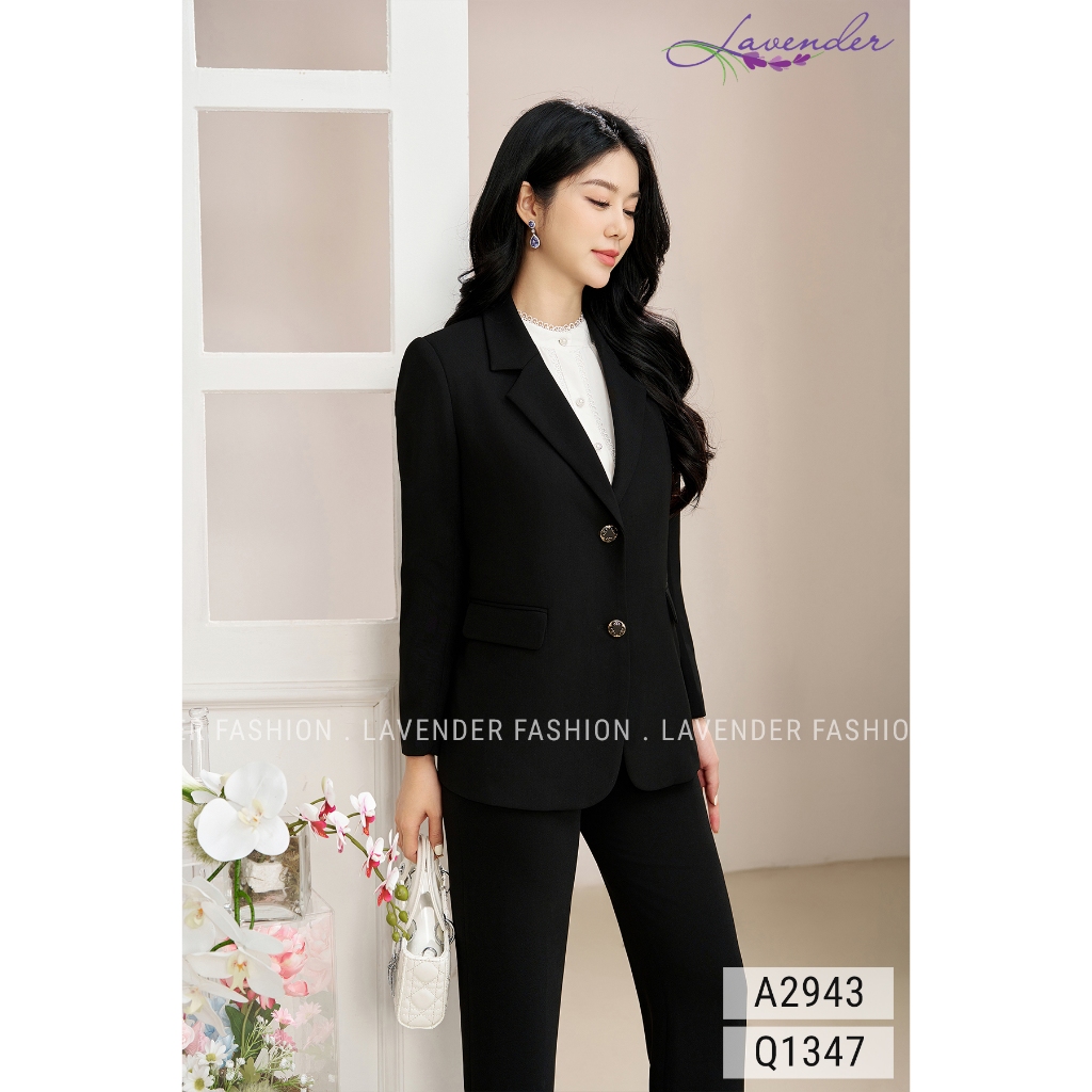 Áo vest nữ công sở LAVENDER màu đen cổ ve 2 cúc V2943