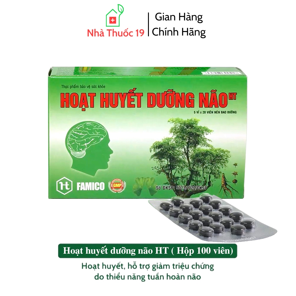 Hoạt huyết dưỡng não HT, giúp tăng cường tuần hoàn máu lên não, cải thiện trí nhớ, giảm nguy cơ tai biến - Hộp 100 V