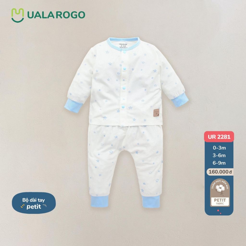 Bộ quần áo sơ sinh cho bé Ualarogo 0-9 tháng vải Petit dài tay mềm mại thấm hút co giãn 2281
