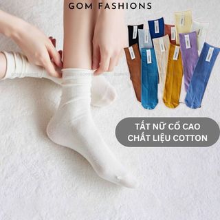 Vớ nữ cổ cao trơn màu GOMTAT, sợi cotton mềm mại, hút ẩm thoáng khí, êm chân  -KOGOT-UYE-7001-1DOI