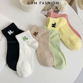 Tất nữ cổ ngắn GOMTAT cao cấp cute mẫu chữ H, vớ chất liệu cotton mềm mại  -NGANCHUH-PO-3022-1DOI