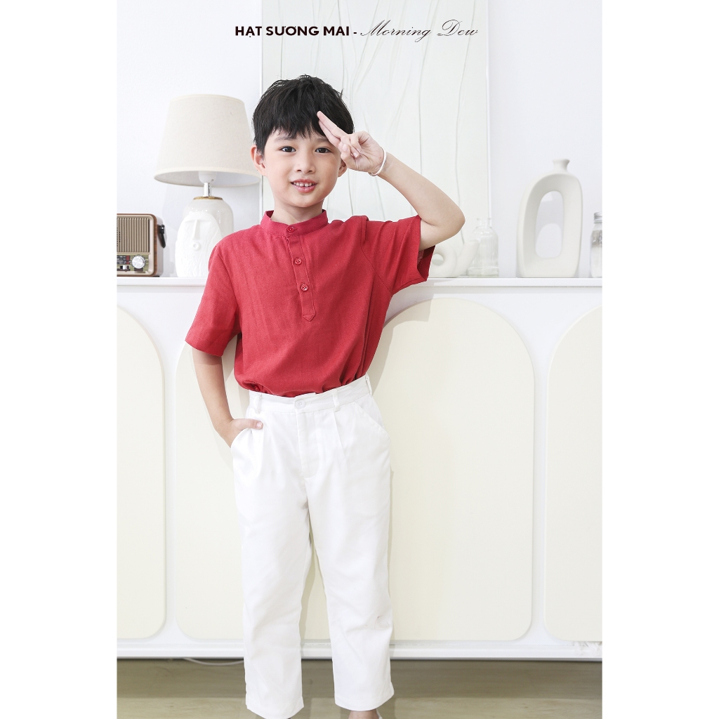 HSM_SALE _Áo linen cổ trụ _ Màu đỏ