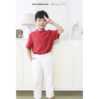 Áo linen cổ trụ _ Màu đỏ