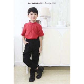 HSM_SALE _Áo linen cổ trụ _ Màu đỏ