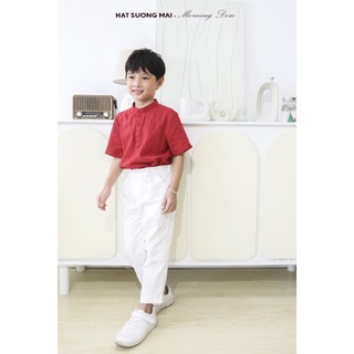 HSM_SALE _Áo linen cổ trụ _ Màu đỏ
