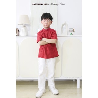 HSM_SALE _Áo linen cổ trụ _ Màu đỏ
