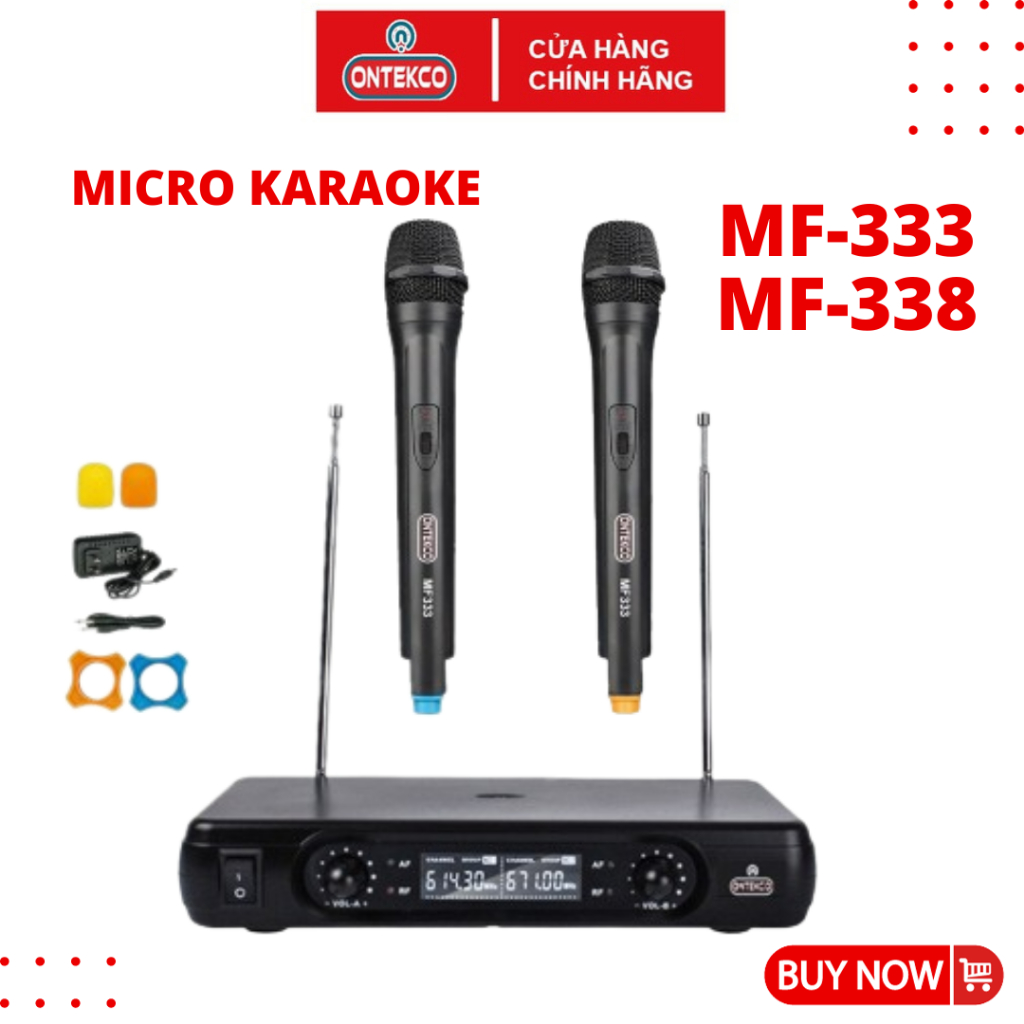 Micro không dây hát karaoke Ontekco MF333/ MF338 cho Loa kéo, amply Chính hãng - BH 12 THÁNG