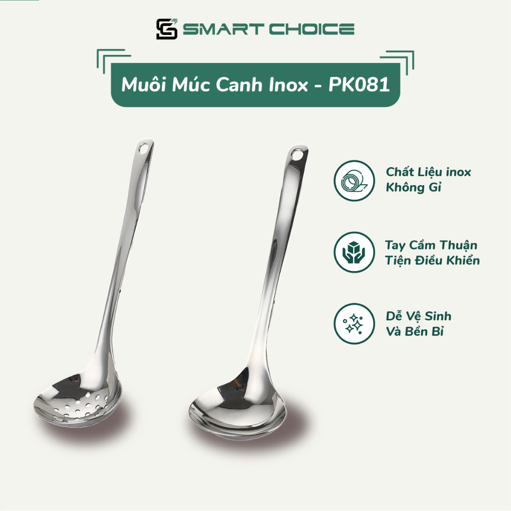 Muôi Múc Canh Inox SMARTCHOICE Cao Cấp, Muôi Thủng SMARTCHOICE Sang Trọng Dùng Cho Nhà Bếp SCG-PK081