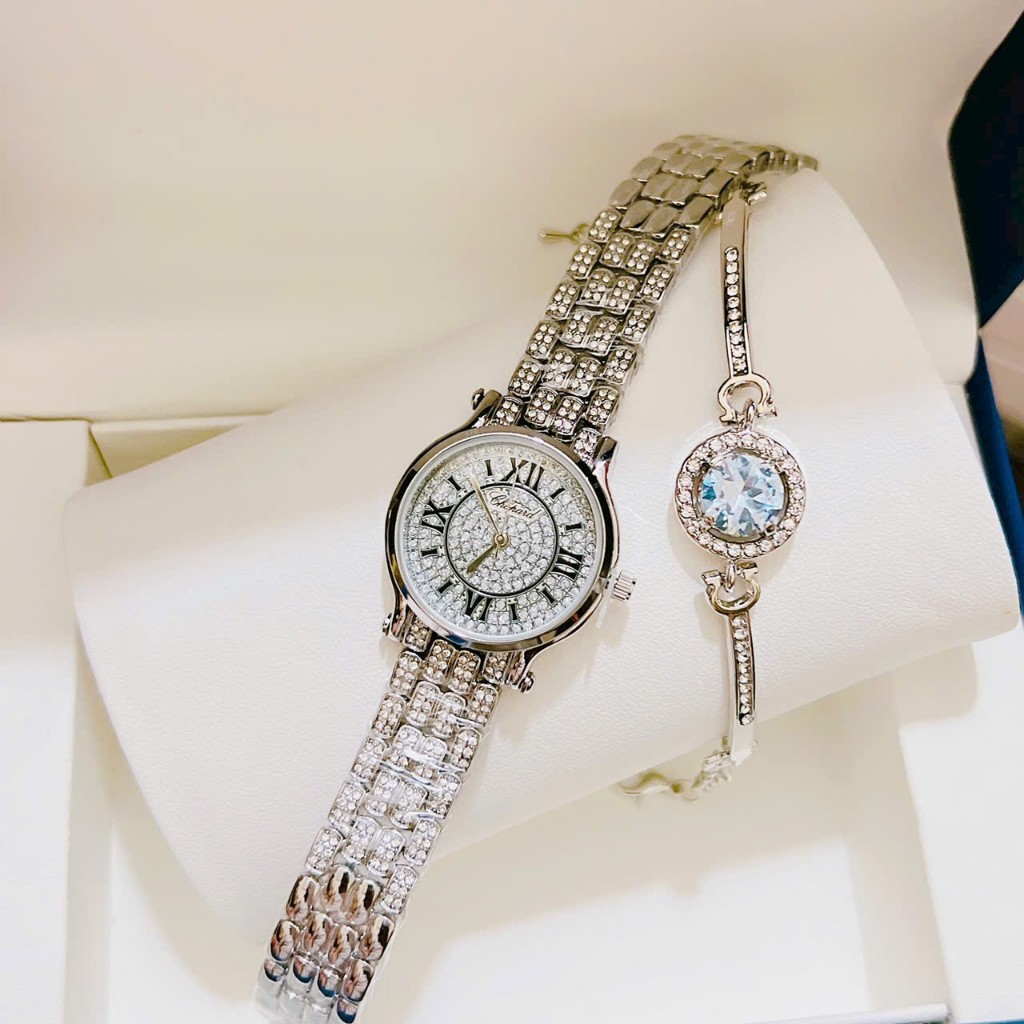 ĐỒNG HỒ CHOUPAT NỮ  FULL ĐÁ SANG TRỌNG,TẶNG KÈM VÒNG TAY SIÊU ĐẸP BẢO HÀNH 6 THÁNG.