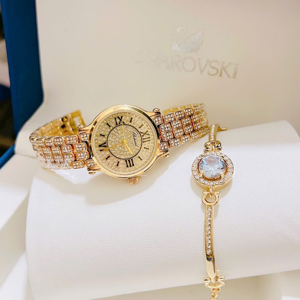 ĐỒNG HỒ CHOUPAT NỮ  FULL ĐÁ SANG TRỌNG,TẶNG KÈM VÒNG TAY SIÊU ĐẸP BẢO HÀNH 6 THÁNG.