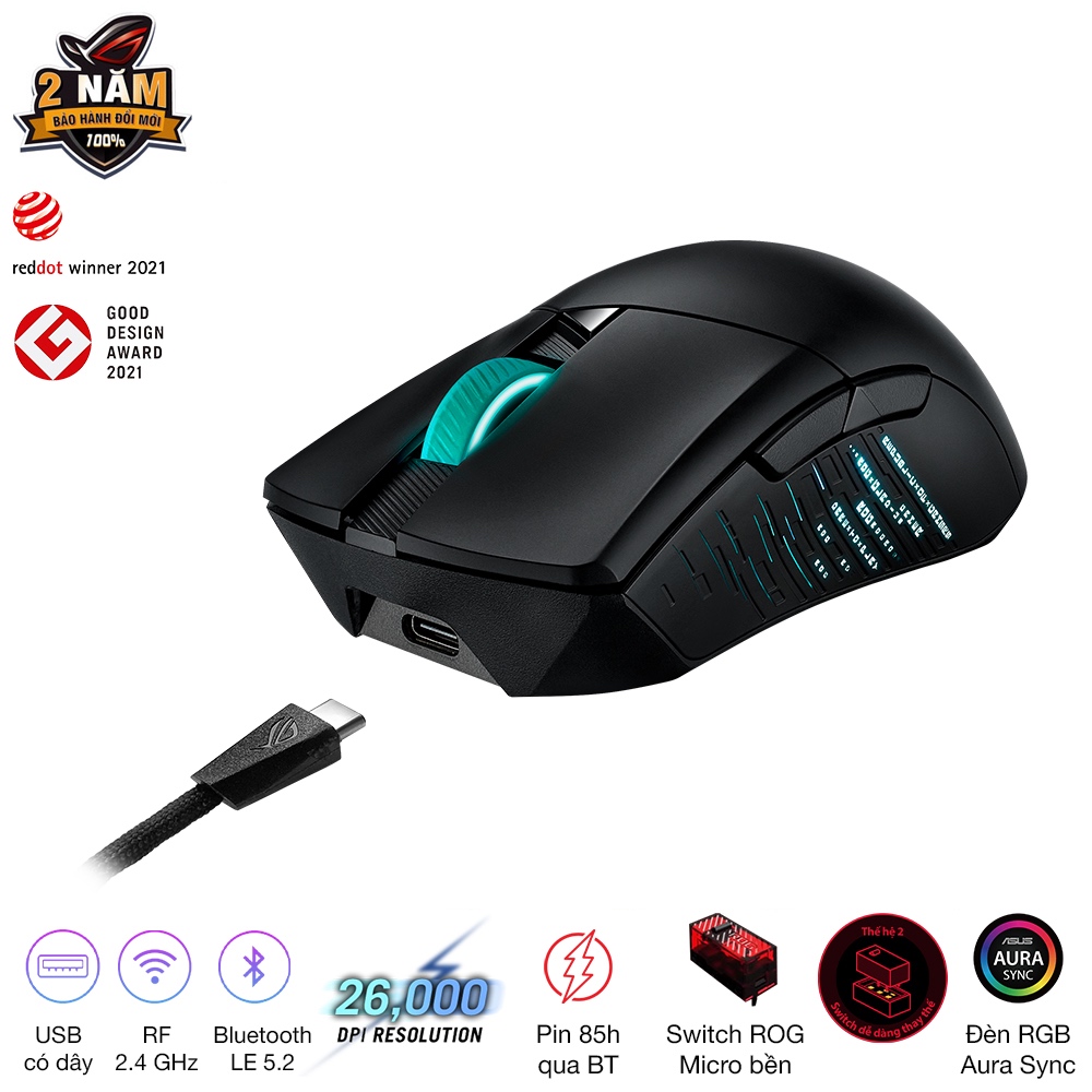 Chuột game không dây ASUS ROG GLADIUS III Wireless , 19.000 DPI, Hot Swap