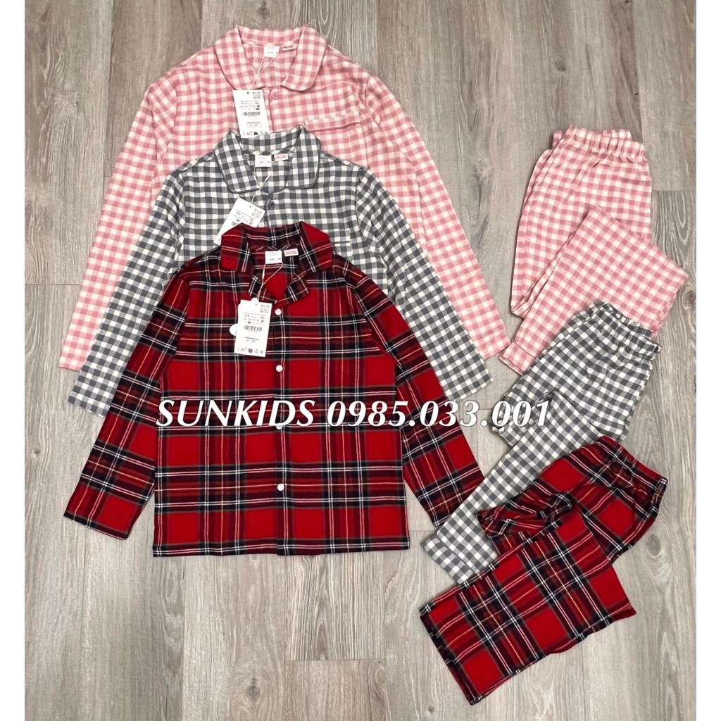 Bộ Pijama bé trai bé gái cotton KẺ dài tay